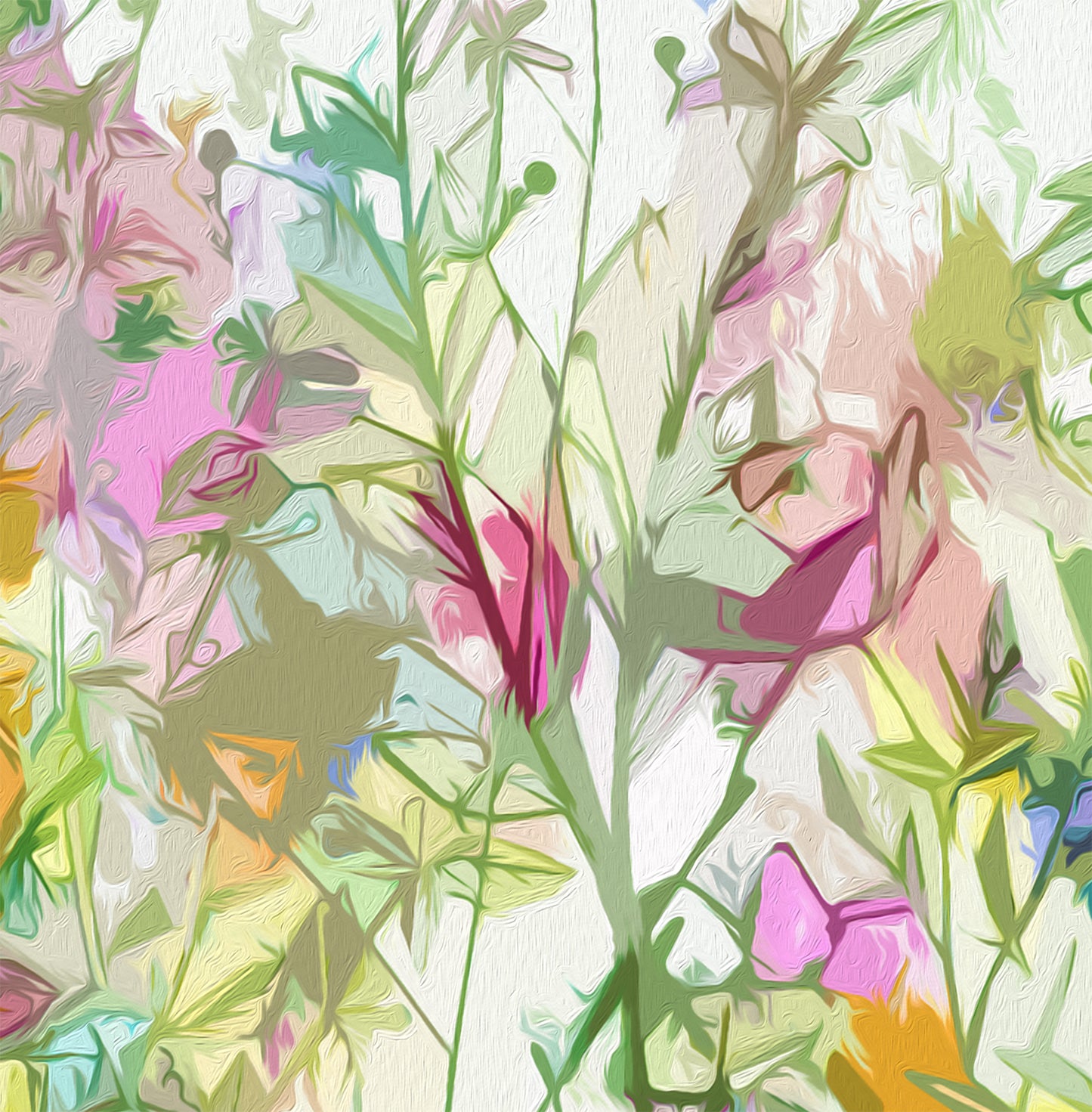 Abstract Flower Meadow Art Giclee Print on Stretched Canvas