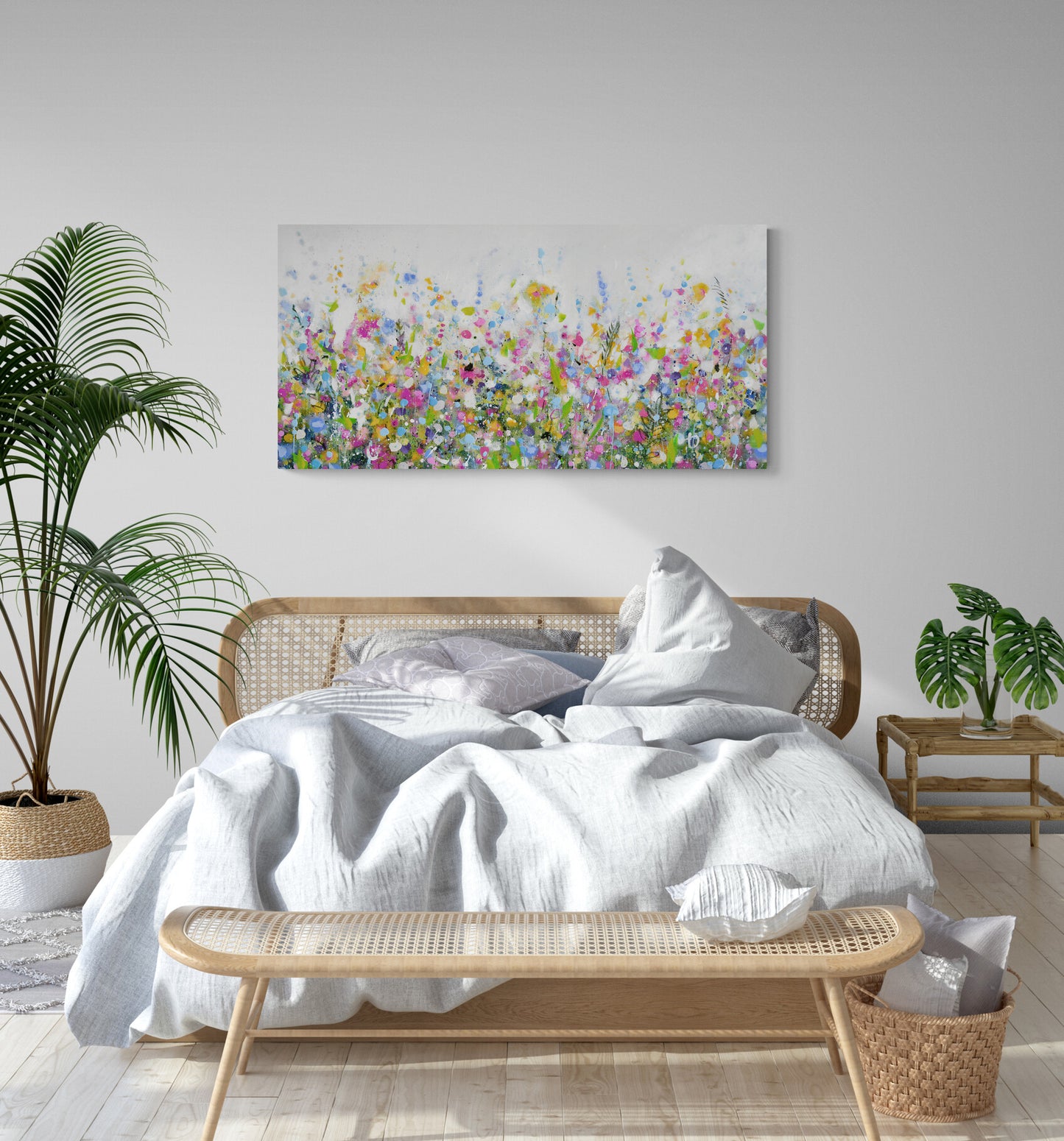 Pretty Floral Meadow Art Giclee Print on Stretched Canvas