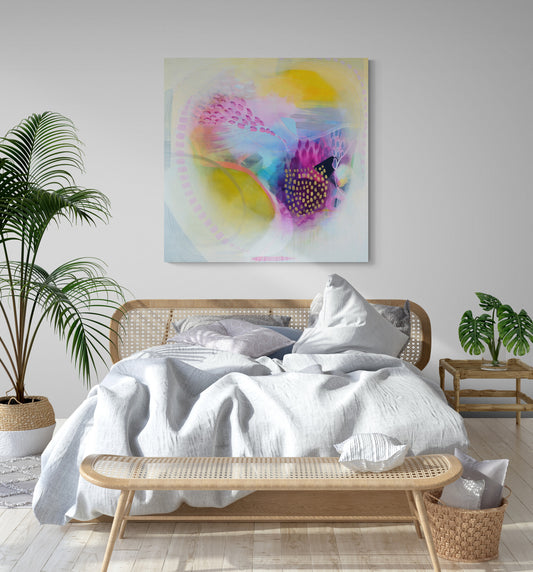 Expressive Abstract Wall Art Print in shades of Yellow, Pink and Blue