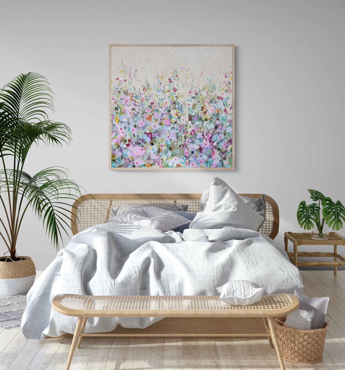 Floral Meadow Wall Art Print on Stretched Canvas or Fine Art Paper