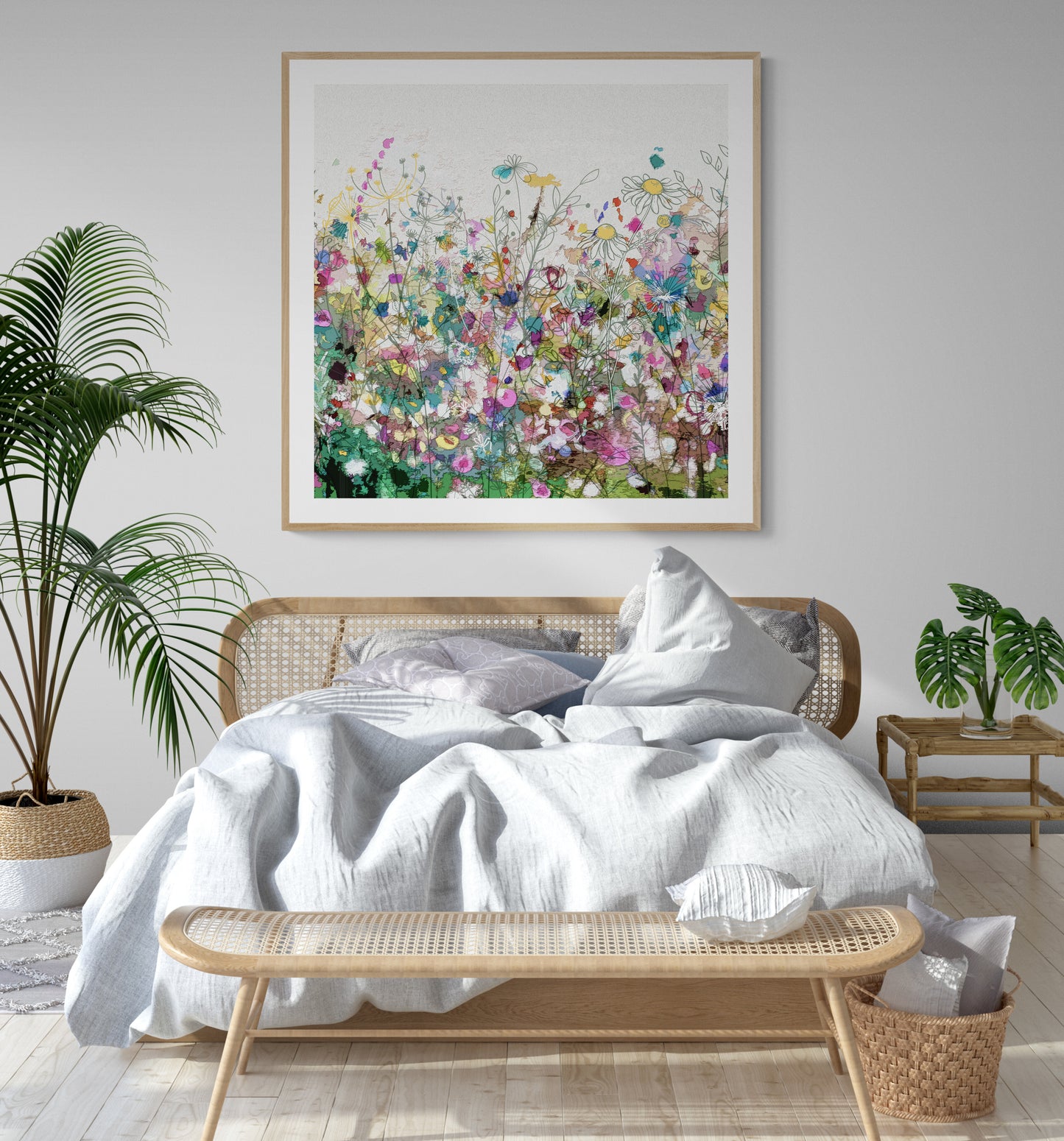 Floral Meadow Wall Art Print on Stretched Canvas or Fine Art Paper