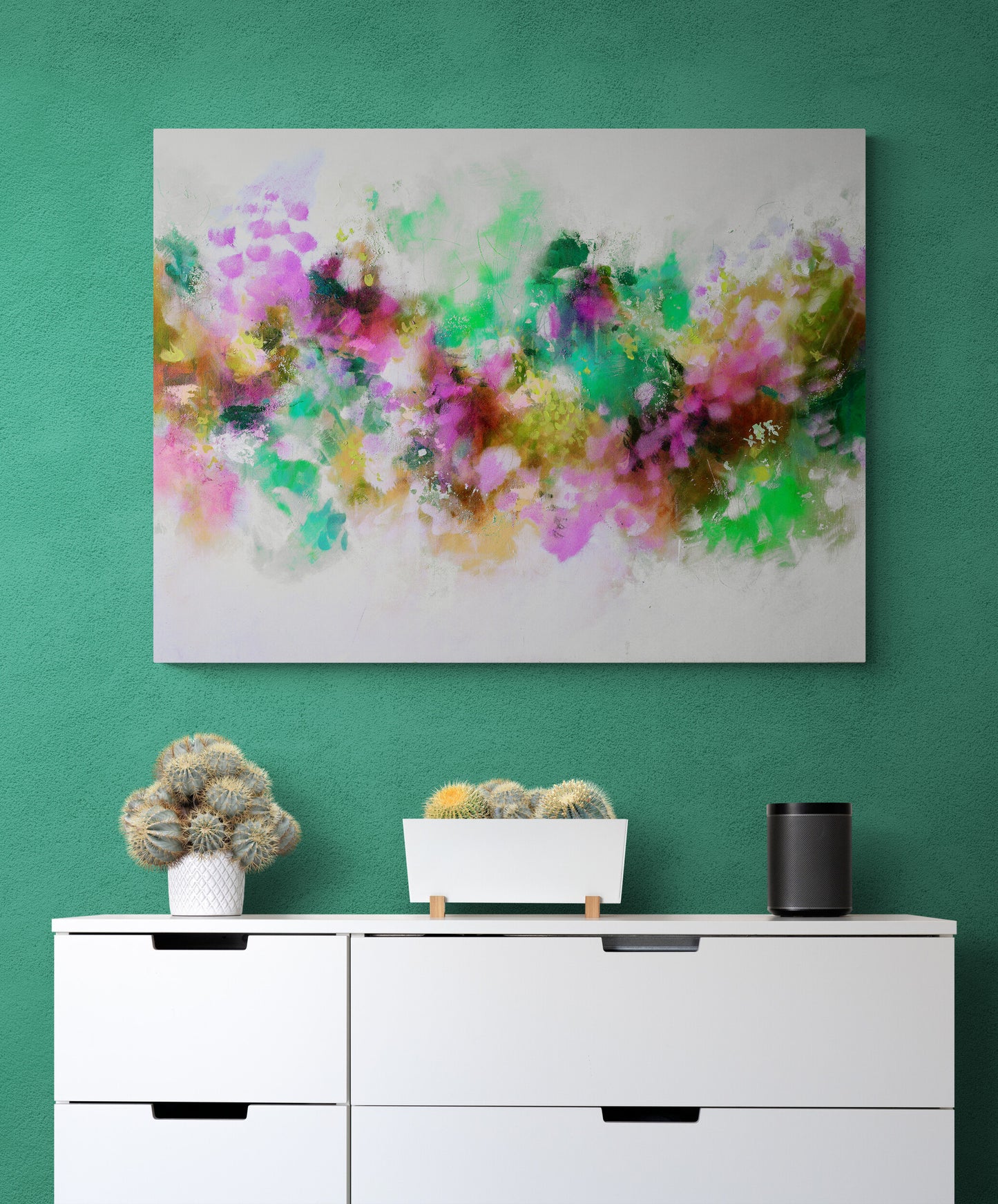 Green Pink Flow - Colourful Abstract Art Giclee Print on Stretched Canvas or Fine Art Paper