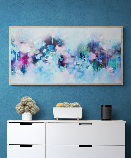 Large Blue Purple Abstract Wall Art Giclee Print on Stretched Canvas