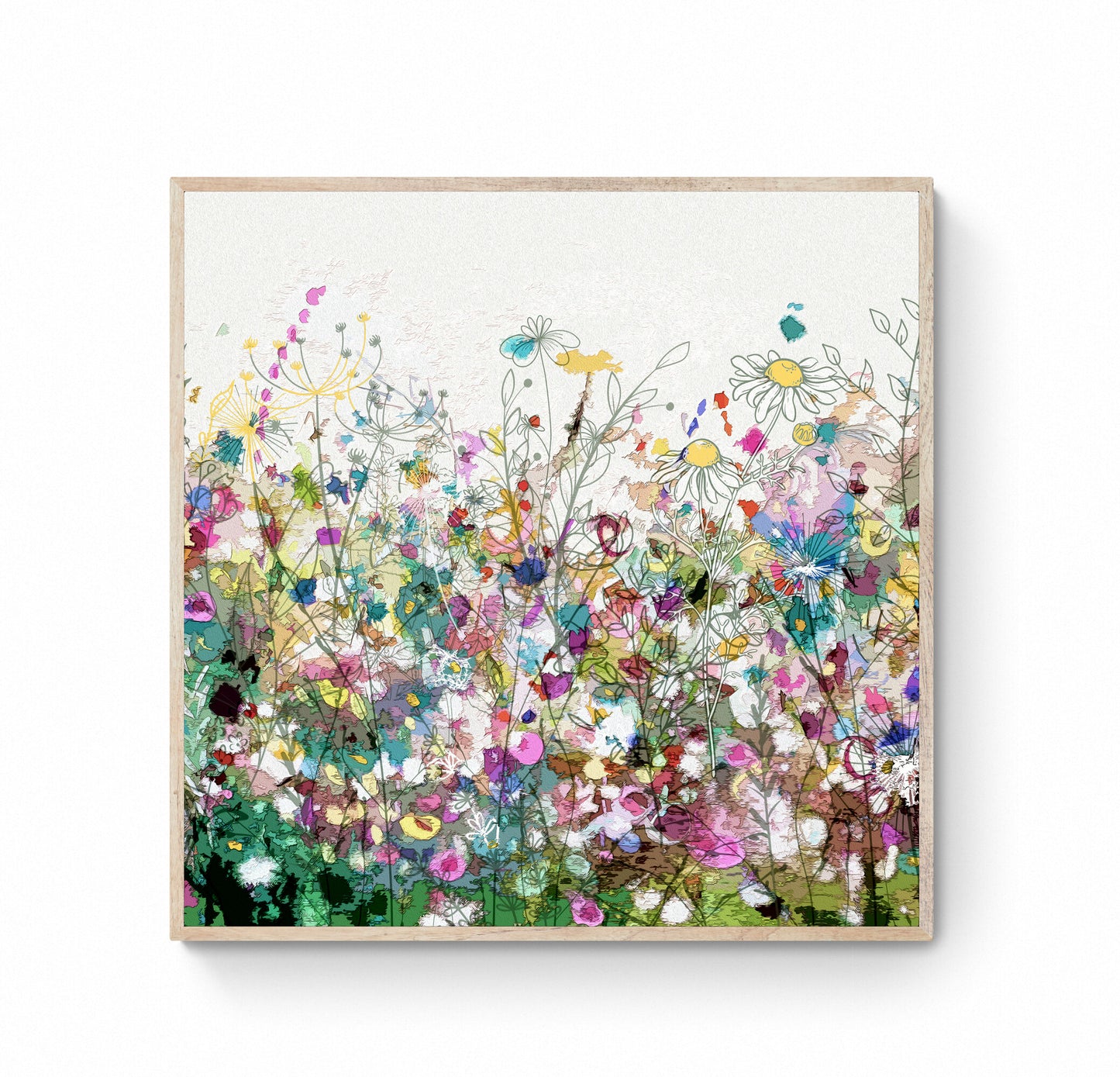 Floral Meadow Wall Art Print on Stretched Canvas or Fine Art Paper