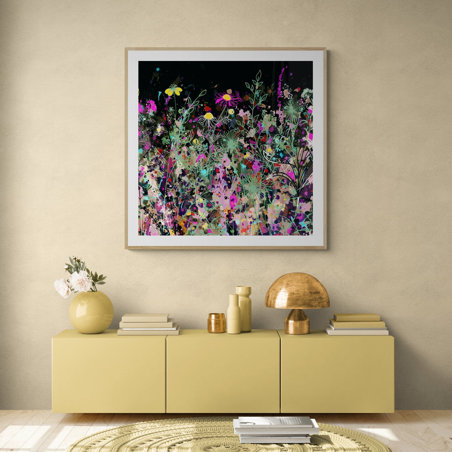Dark Floral Meadow Wall Art Print on Stretched Canvas or Fine Art Paper - FM104