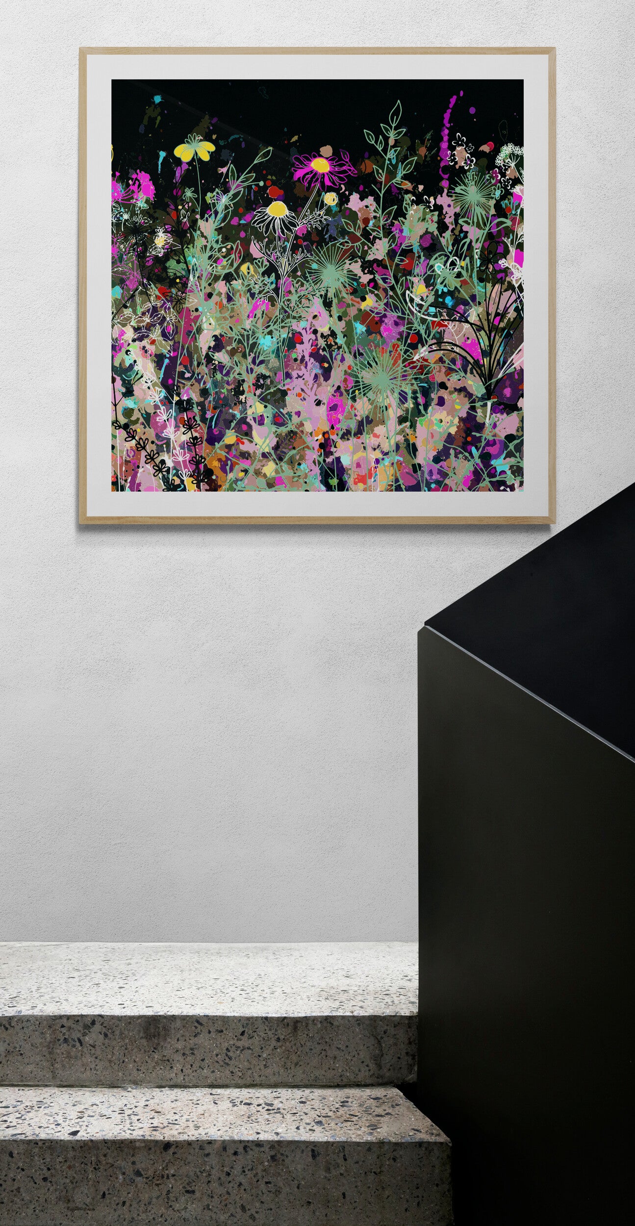 Dark Floral Meadow Wall Art Print on Stretched Canvas or Fine Art Paper - FM104