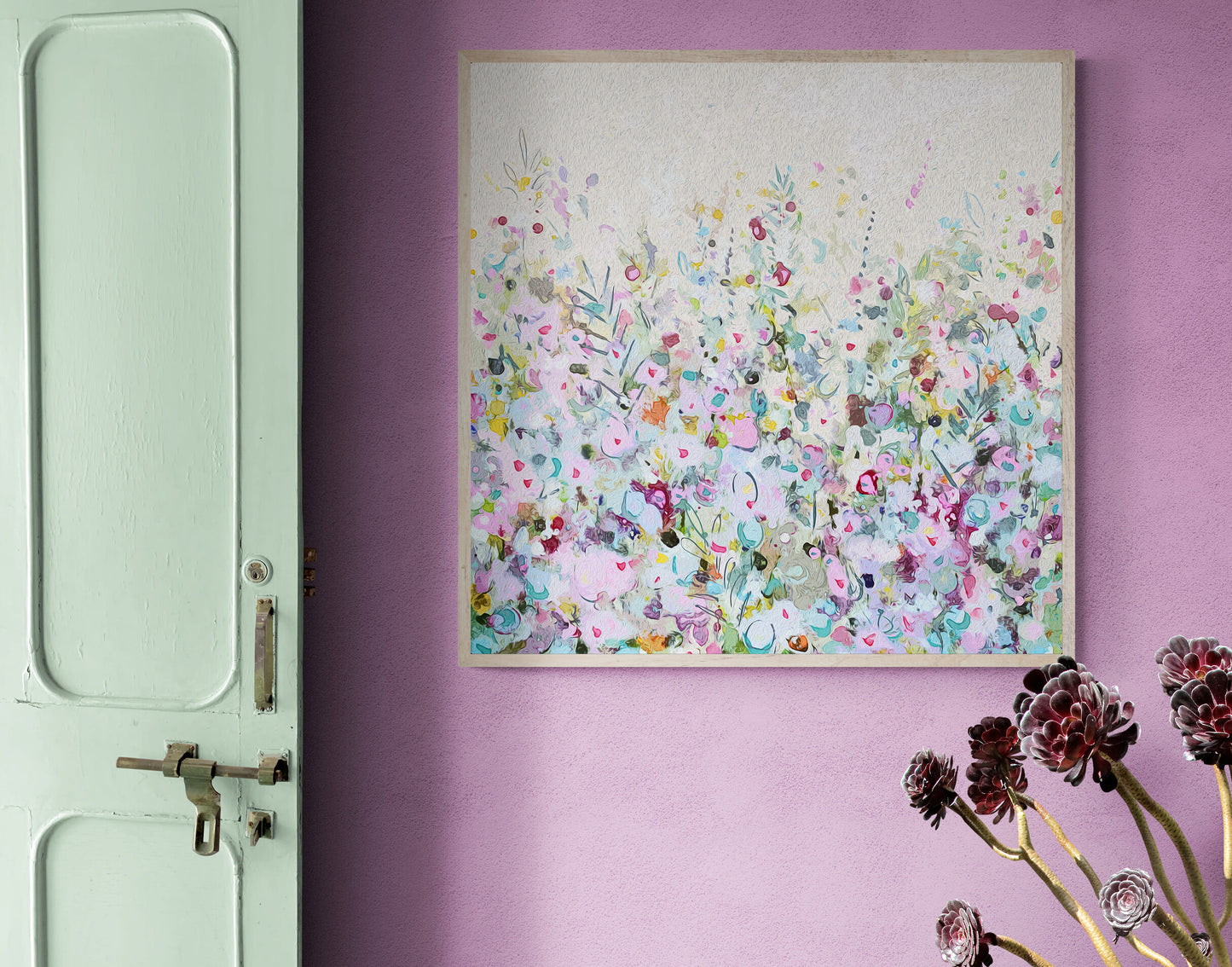 Floral Meadow Wall Art Print on Stretched Canvas or Fine Art Paper