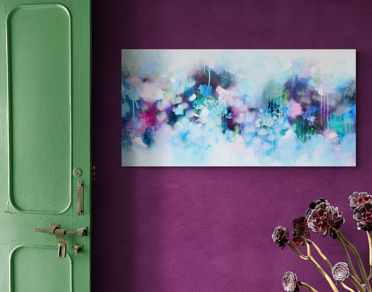Large Blue Purple Abstract Wall Art Giclee Print on Stretched Canvas