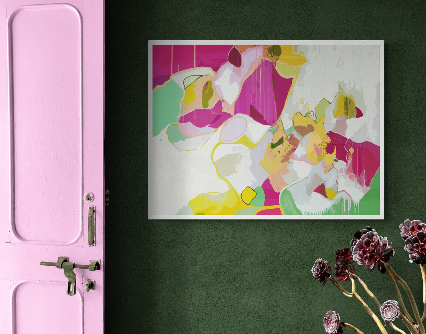 Modern Magenta Abstract Art Giclee Print on Stretched Canvas or Fine Art Paper - CA200
