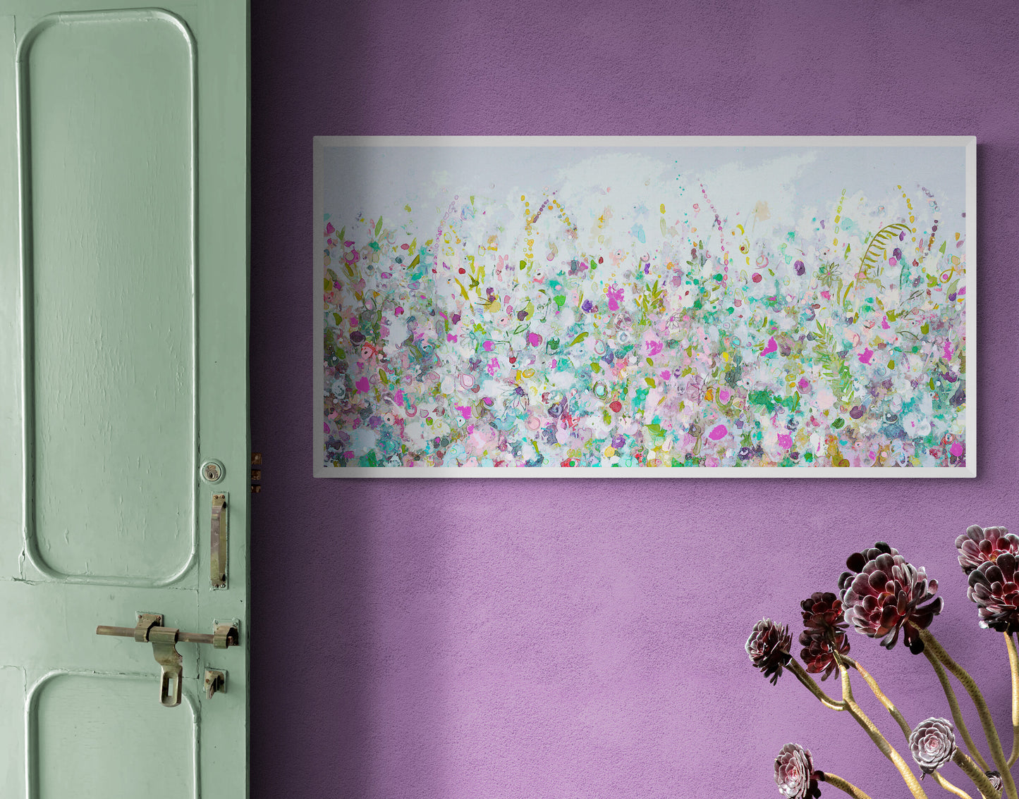 Floral Meadow Wall Art Giclee Print on Stretched Canvas