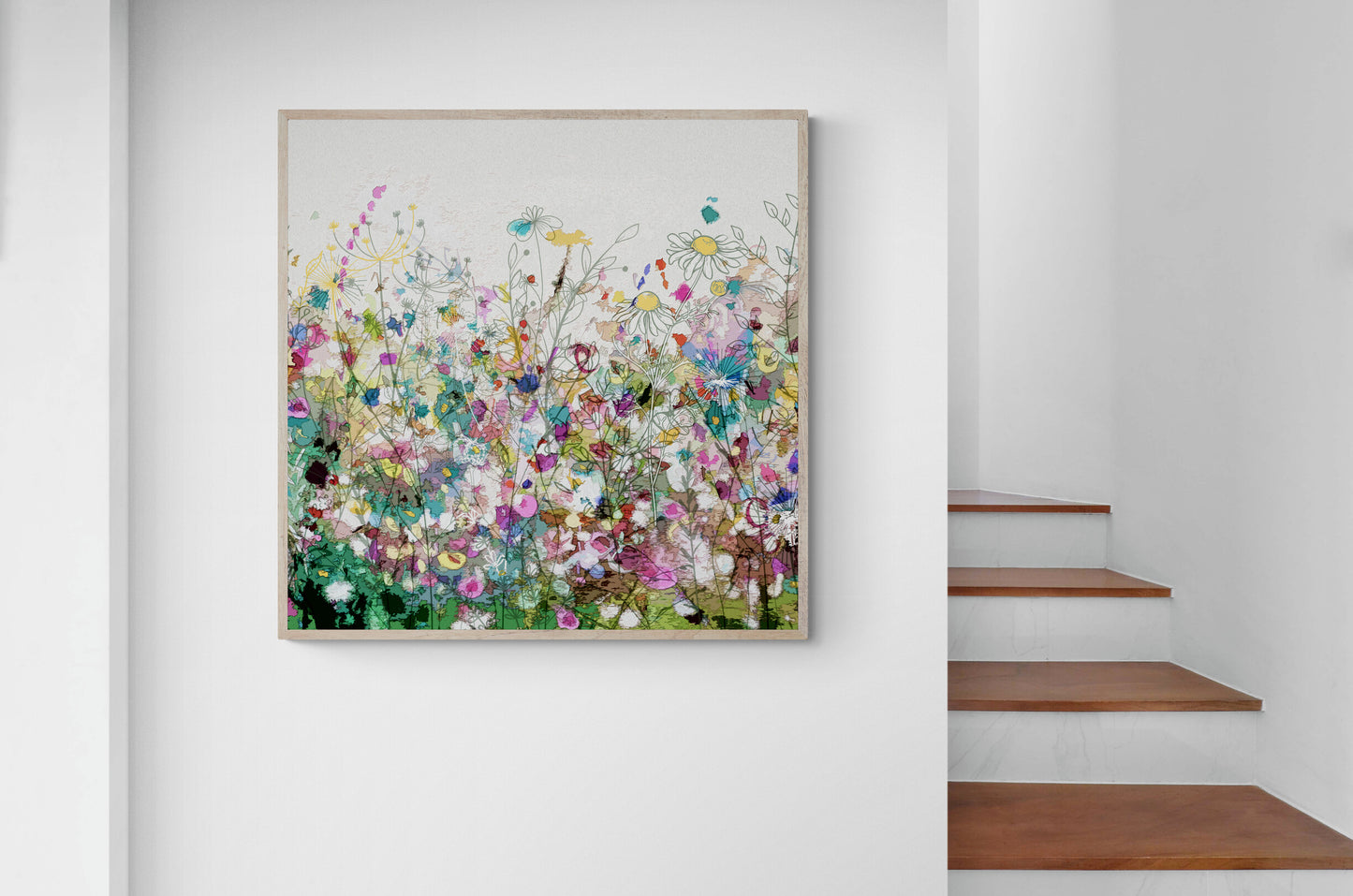 Floral Meadow Wall Art Print on Stretched Canvas or Fine Art Paper