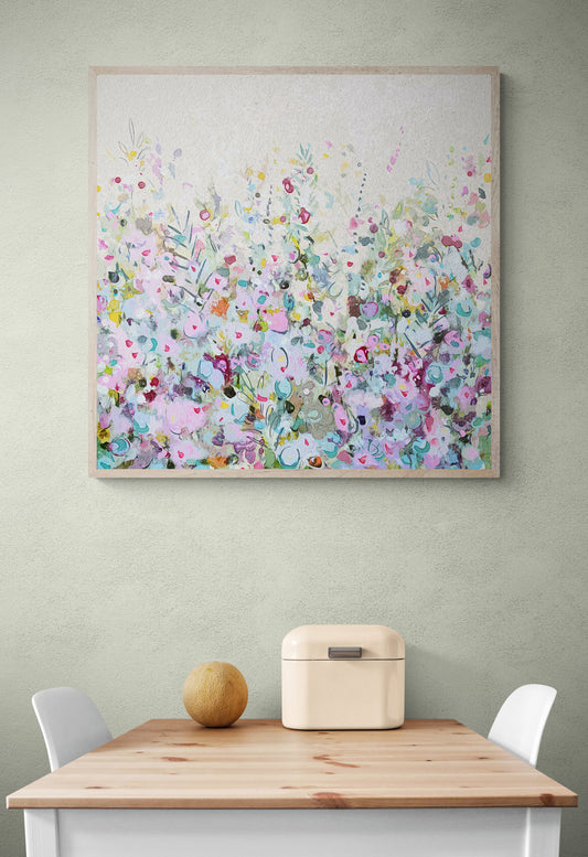 Floral Meadow Wall Art Print on Stretched Canvas or Fine Art Paper