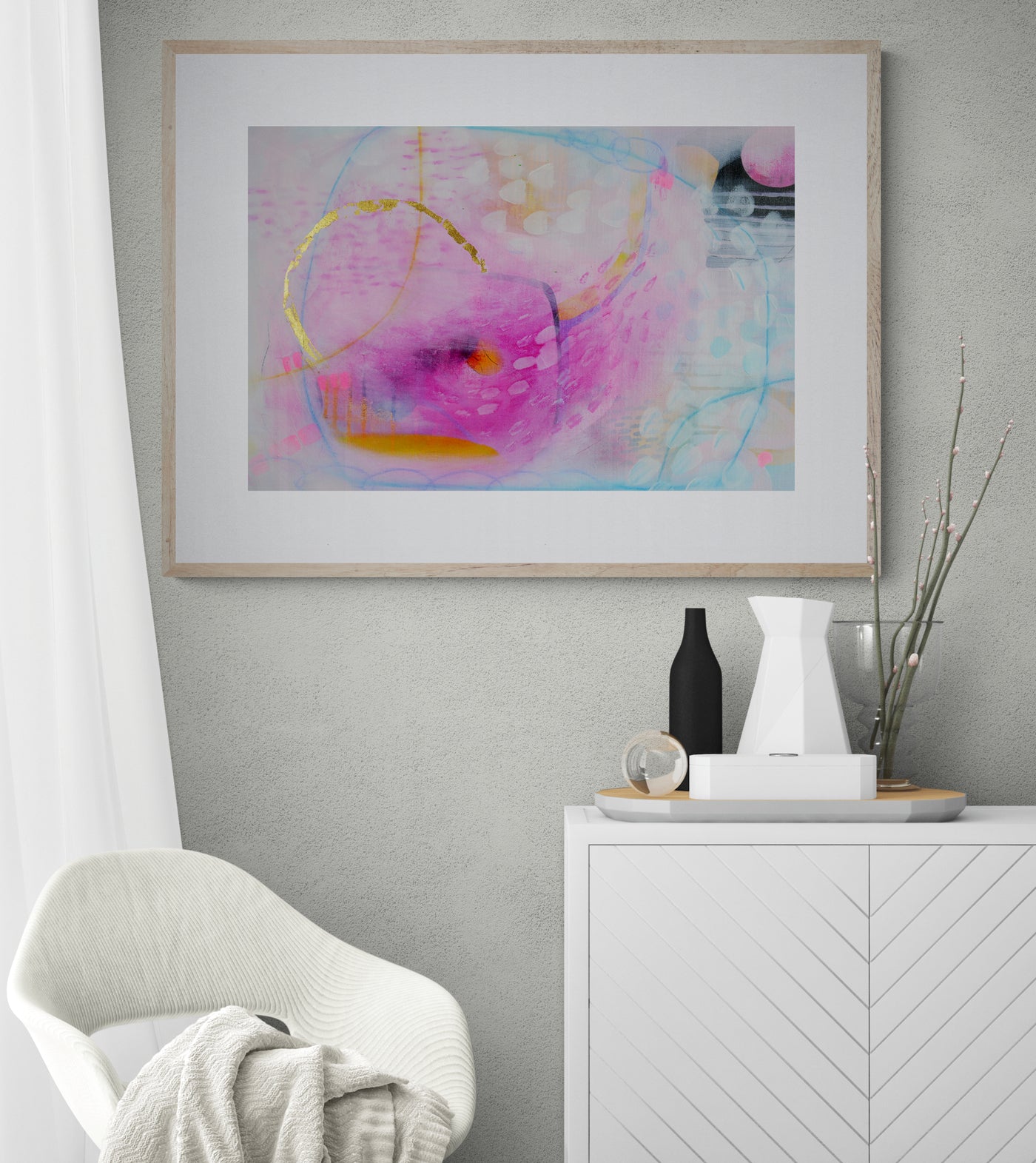 Blue and Pink Abstract Art Giclee Print on Stretched Canvas or Fine Art Paper - Various Sizes