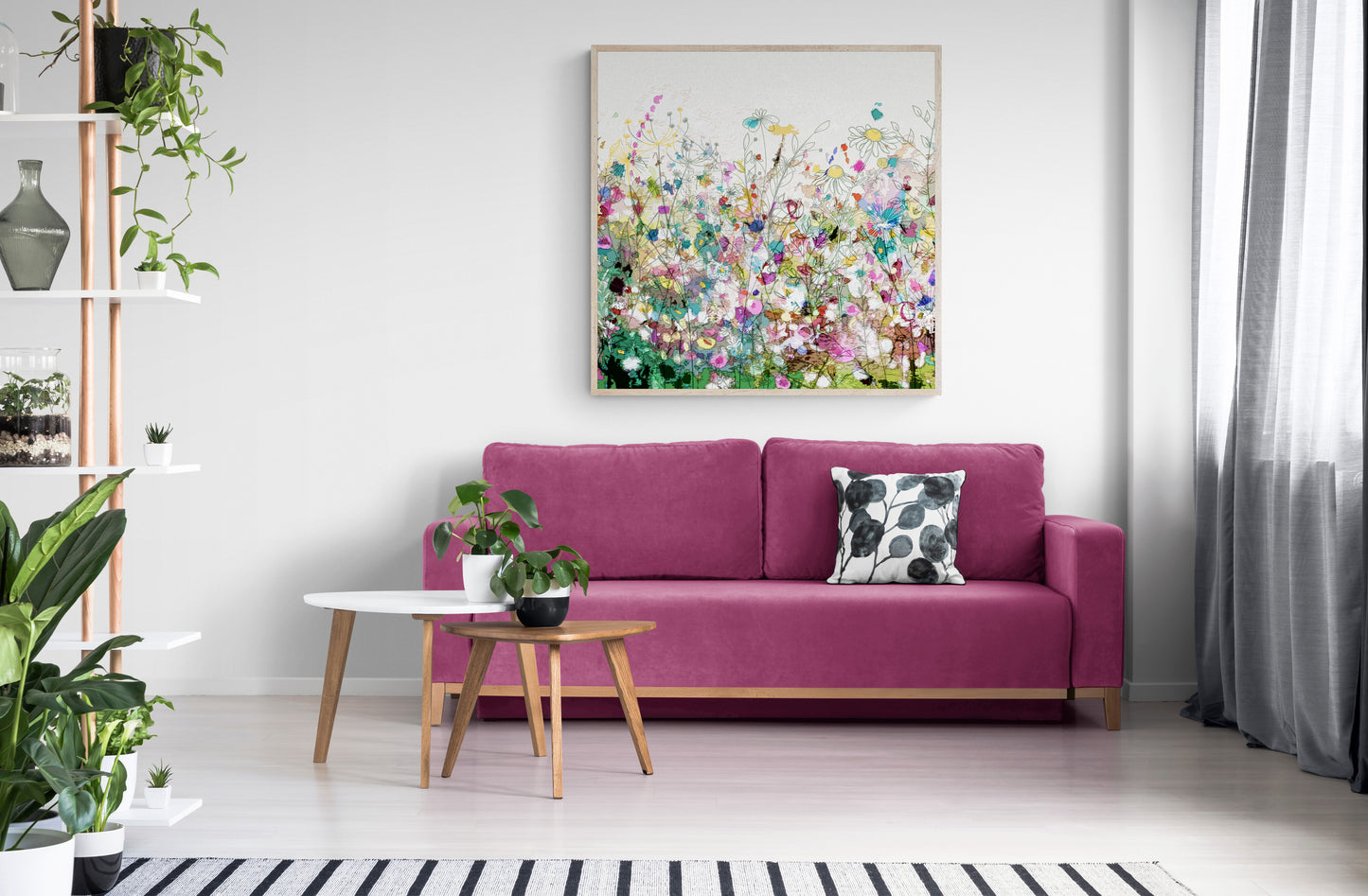 Floral Meadow Wall Art Print on Stretched Canvas or Fine Art Paper