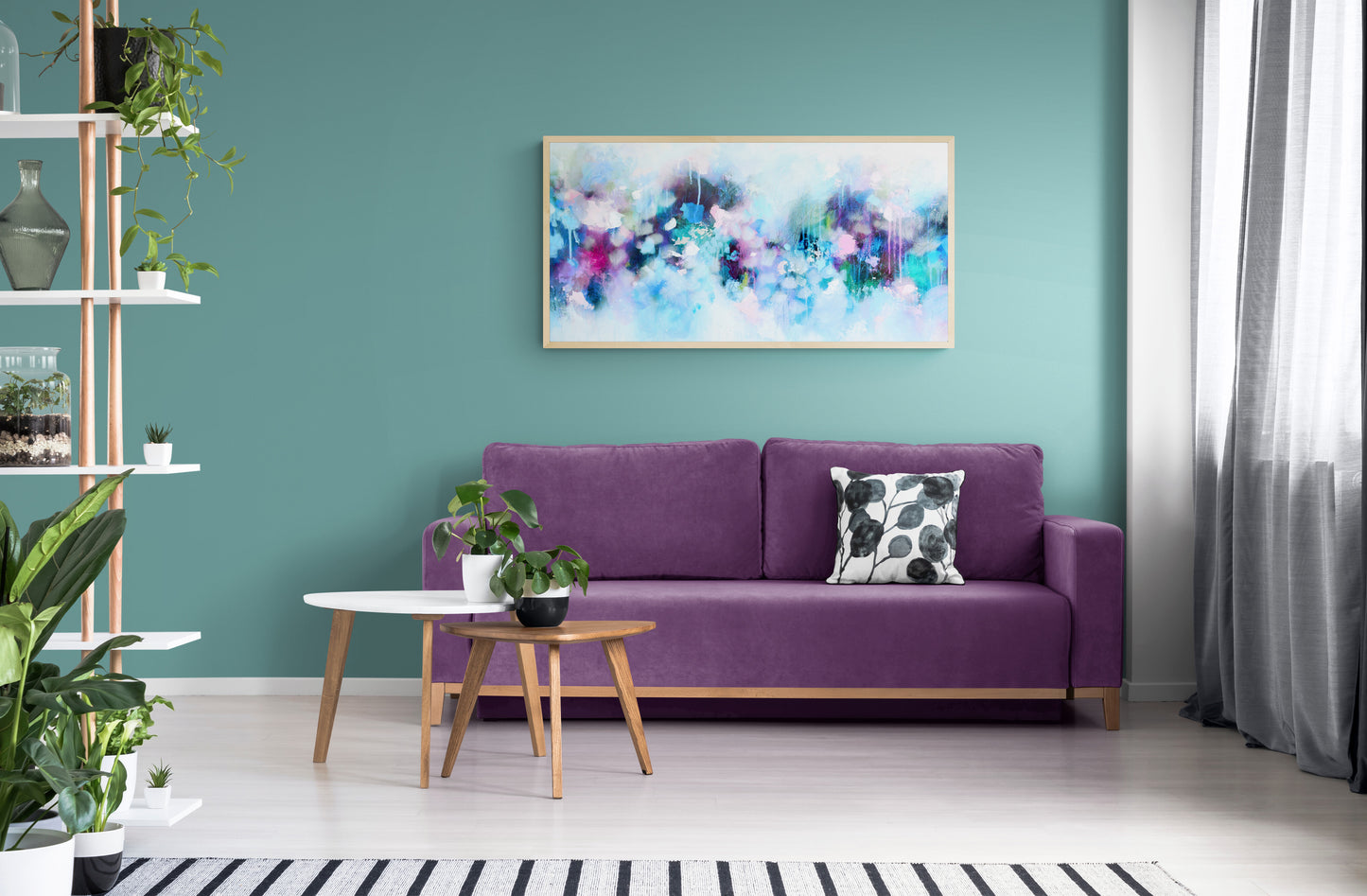 Large Blue Purple Abstract Wall Art Giclee Print on Stretched Canvas