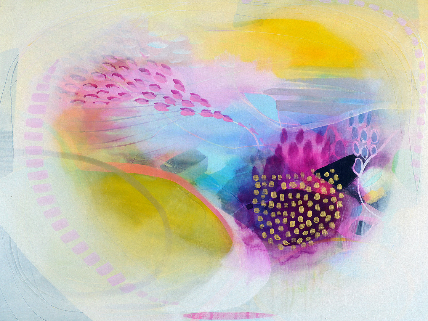 Expressive Abstract Wall Art Print in shades of Yellow, Pink and Blue