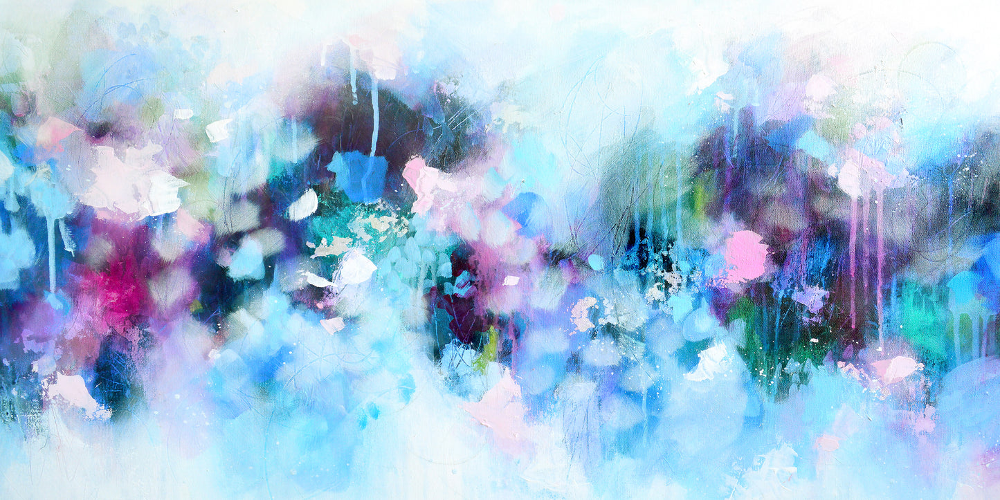 Large Blue Purple Abstract Wall Art Giclee Print on Stretched Canvas