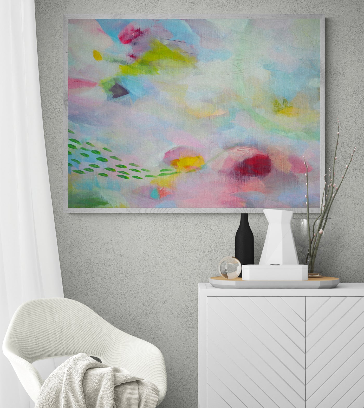 Green and Pink Abstract Art Giclee Print on Stretched Canvas or Fine Art Paper - Various Sizes