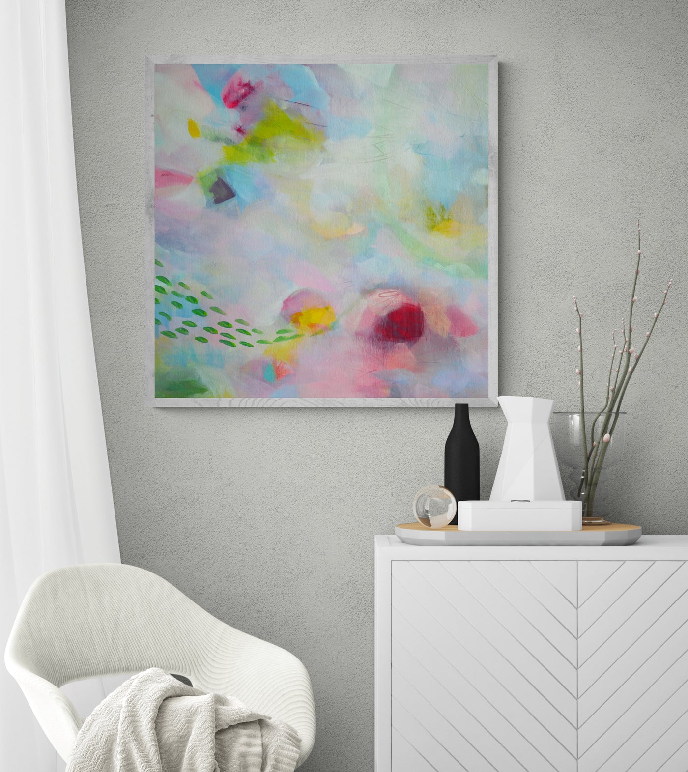 Green and Pink Abstract Art Giclee Print on Stretched Canvas or Fine Art Paper - Various Sizes