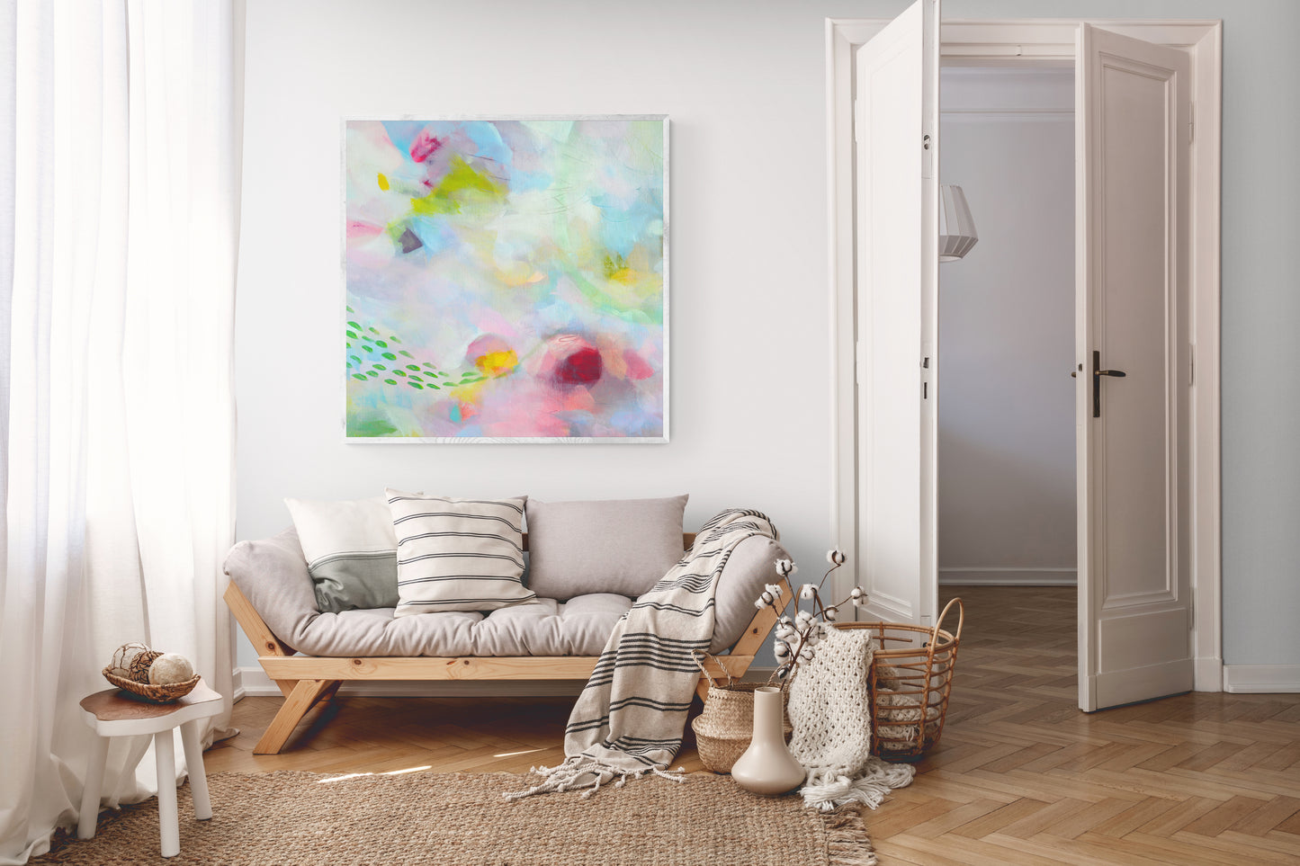 Green and Pink Abstract Art Giclee Print on Stretched Canvas or Fine Art Paper - Various Sizes