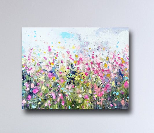 Floral Meadow Art Giclee Print on Stretched Canvas or Paper