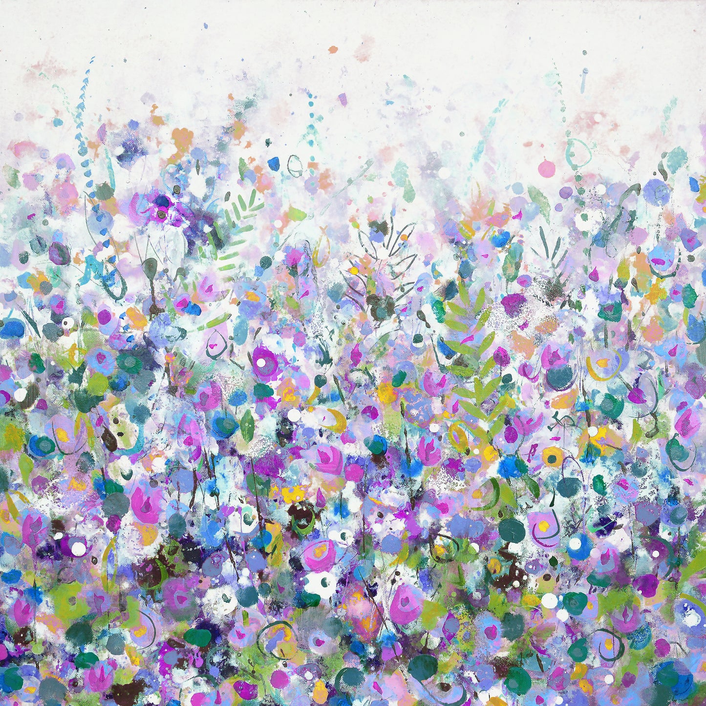 Purple Floral Meadow Wall Art Print on Stretched Canvas or Fine Art Paper