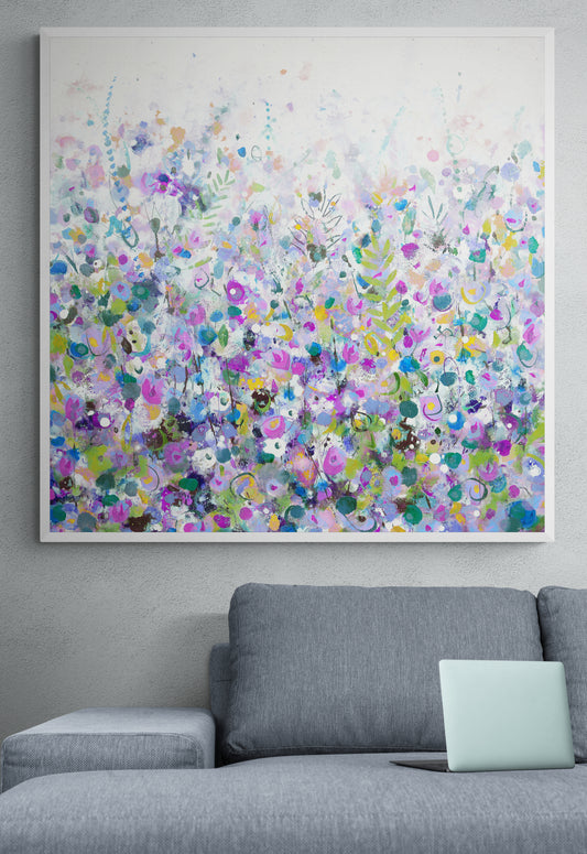 Purple Floral Meadow Wall Art Print on Stretched Canvas or Fine Art Paper