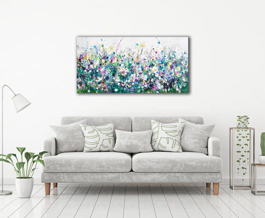 Floral Meadow Art Giclee Print on Stretched Canvas