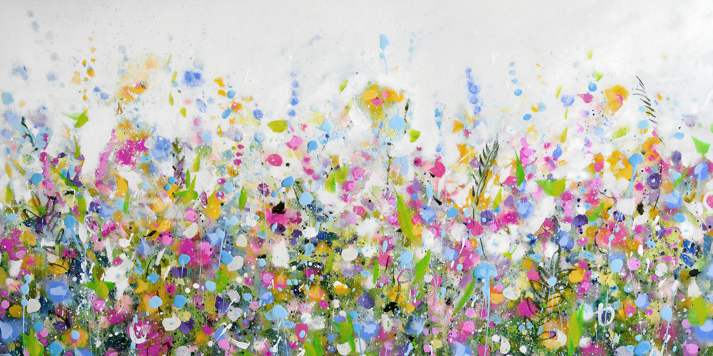 Pretty Floral Meadow Art Giclee Print on Stretched Canvas